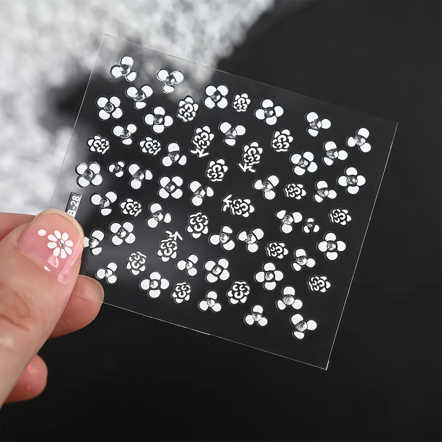 30 Sheets White Flower Nail Art Stickers, 3D Rhinestones Self Adhesive Floral Supplies Decals, Decoration Accessories for Women and Girls