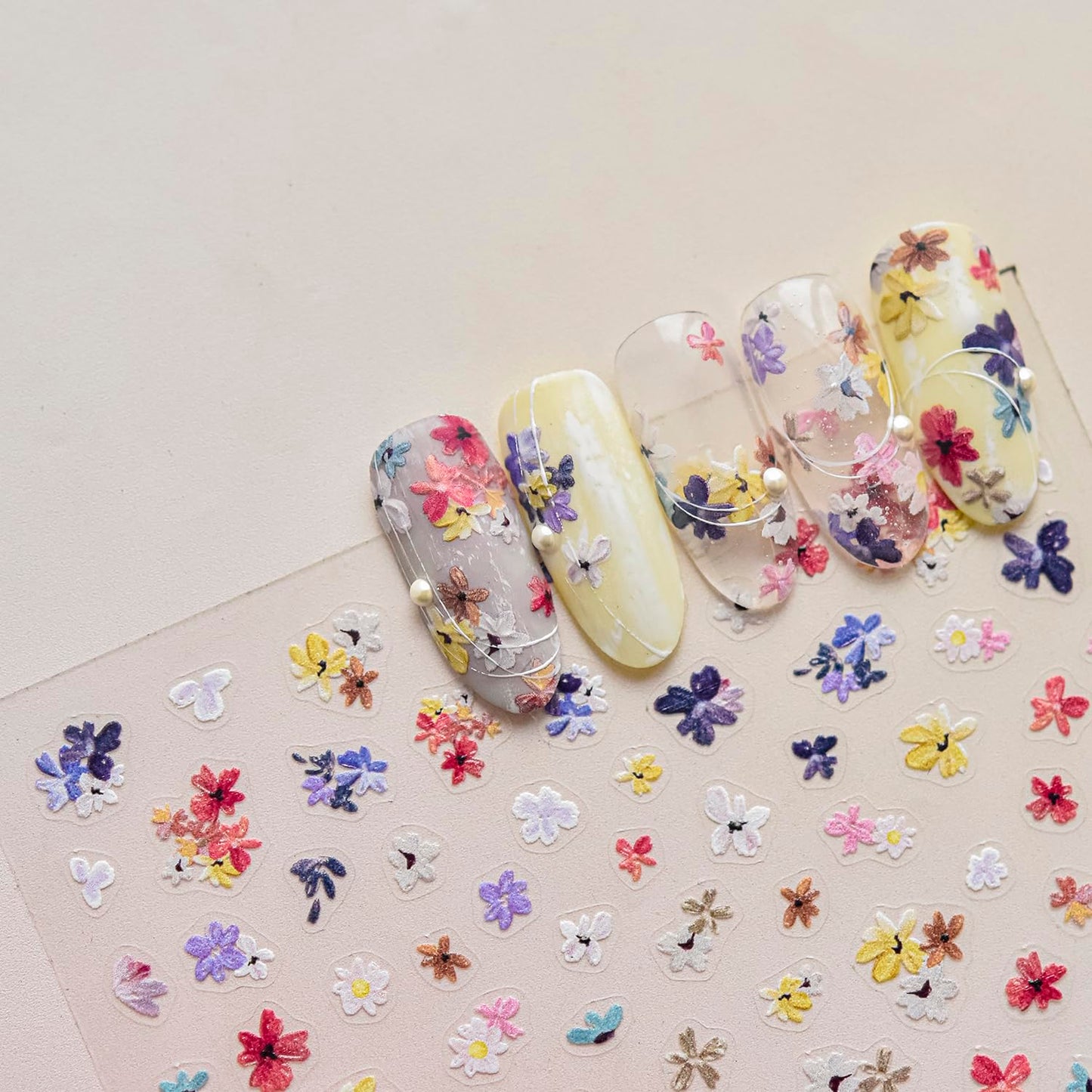 Phuryllic 3D Nail Stickers for Nail Art, Embossed Self-Adhesive Cute Nail Charms & Decals for DIY Nails, Easy-to-Apply Nail Design Supplies & Accessories for Home Manicure-Mini Blooms