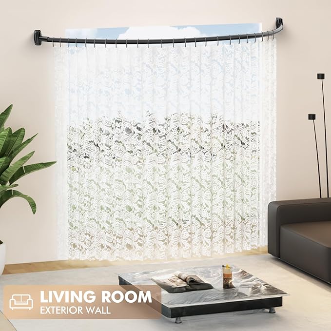 Bonpally Curved Shower Curtain Rod for Bathroom, 40-72 Inches Adjustable Curved Shower Rod, 0.9MM Aluminum Shower Curtain Rod with Rotating Brackets for Extra Shower Space, Need to Drill, Black