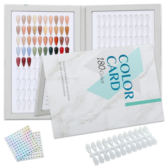 C12rtive 180 Nail Colors Book,Nail Color Display Book with 240 Nail Tips & 1-200 Number Labels,Professional Nail Color Swatches Book for Nail Polish UV Gel,Nails Art Design(Grey)