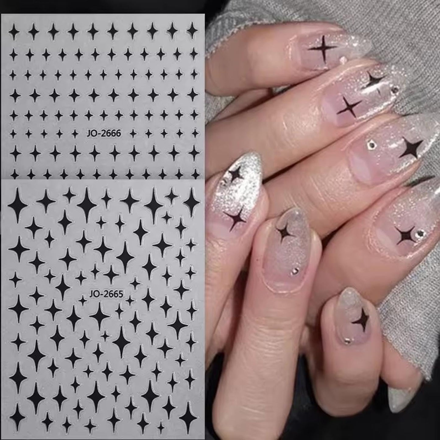 8Sheets Star Nail Stickers for Nail Art 3D Glitter Star Shiny Gold Silver White Black Stars Nail Art Sticker Star Light Nail Design Nail Supplies Stars Sticker for Women DIY French Manicure Decoration