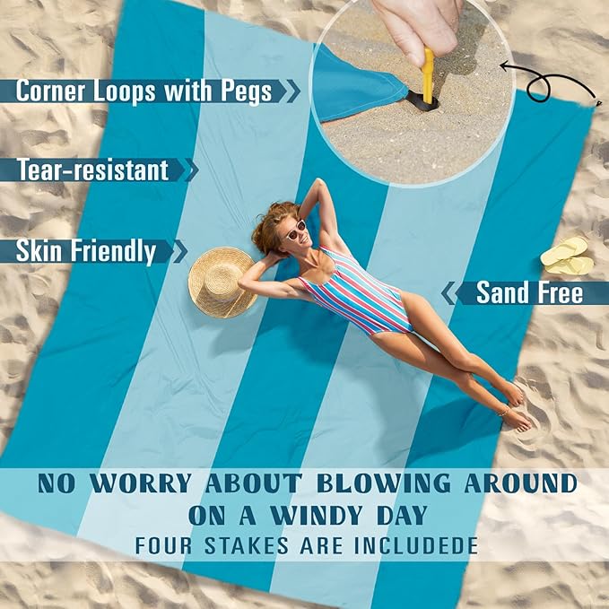 Famstar Beach Blanket Sandproof Waterproof 78''×110'' 1-7Adults Oversized,Compact Lightweight Durable Beach Mat for Travel Camping Hiking Picnic Blanket