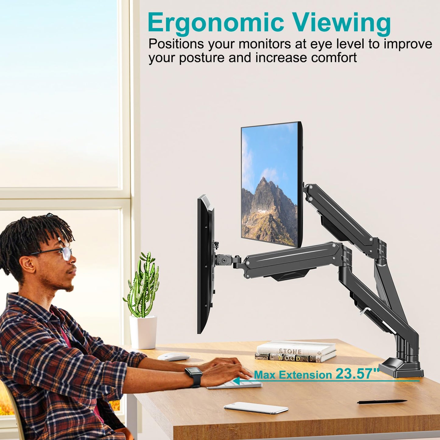 MOUNT PRO Dual Monitor Stand for Two Screens up to 43 Inch, Heavy Duty Ultrawide Double Monitor Arm Holds up to 33lbs Each, Premium Adjustable Computer Monitor Mount for 2 Monitors, VESA Desk Mount