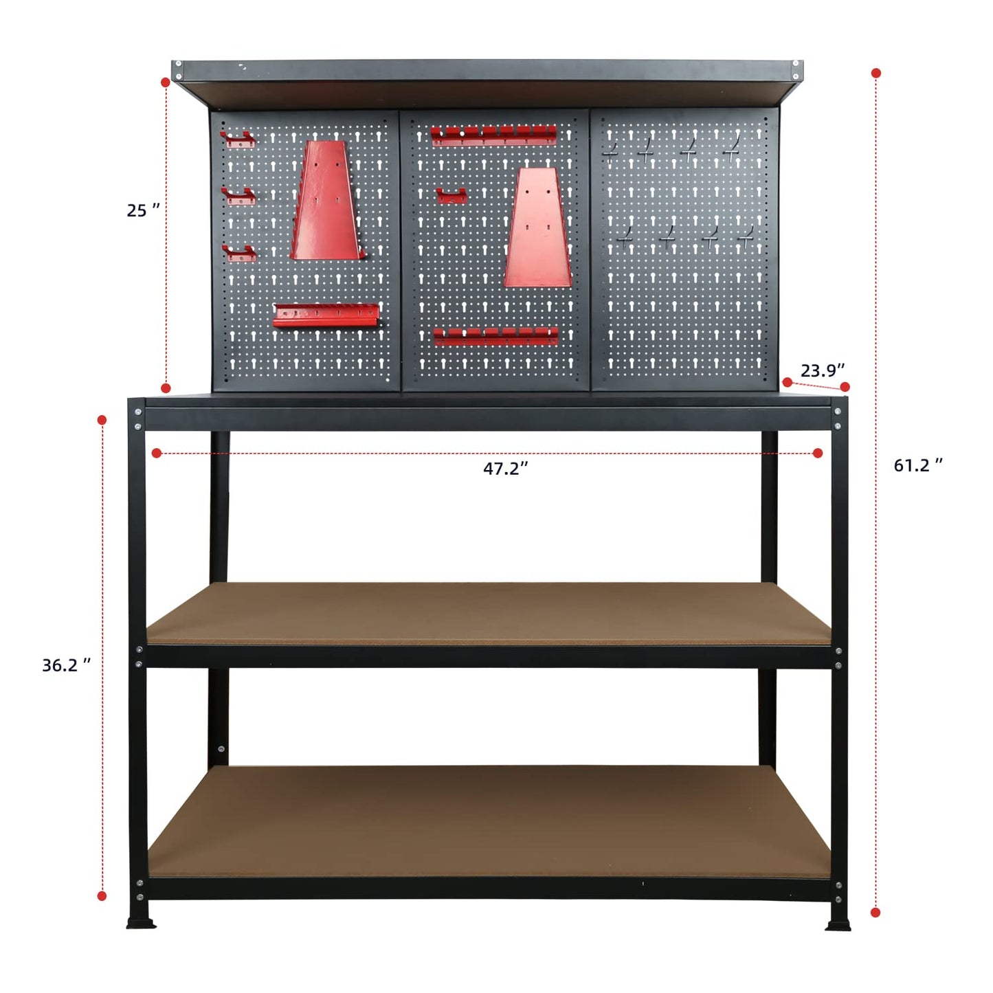 Prostormer Workbench, 47.25 inch Multipurpose Garage Worktable with Peg Board Hook Kit for Home, Garage, and DIY Projects