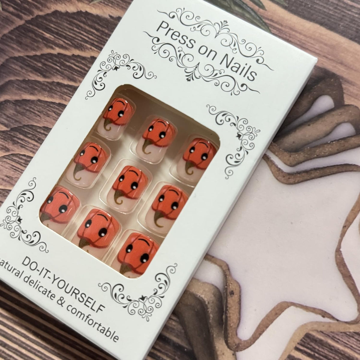 Thanksgiving Press on Nail Cute Fake Nails Short Square Press ones with Pumpkin designs Acrylic Stick on Nail Full Cover Nude Glitter False Nails Reusable Fall Glue on Nails for Women Girls Kids Decor