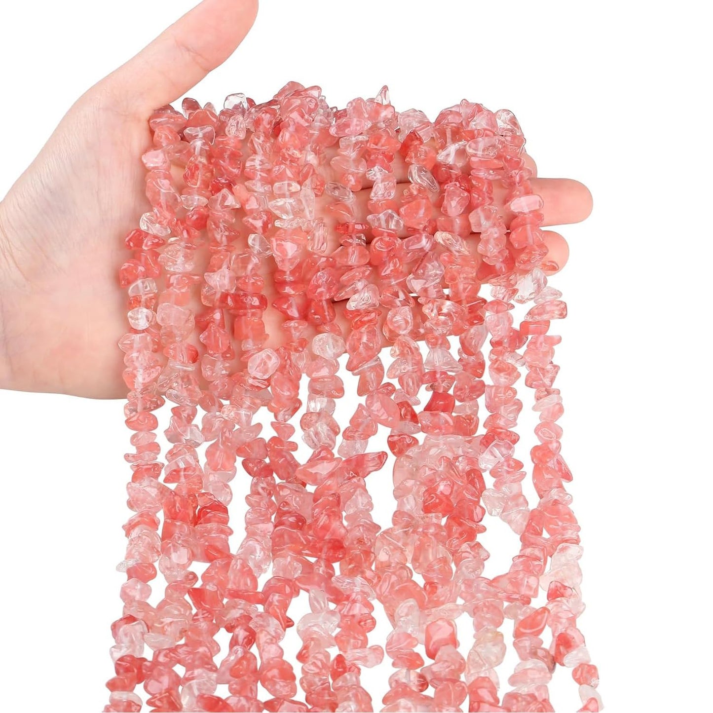 Natural Chip Stone Beads 450pcs Cherry Quartz Chips 5-8mm Irregular Healing Crystal Rocks Hole Drilled DIY Loose Gemstone Beads for Jewelry Making Bracelet Earrings Necklace Crafting