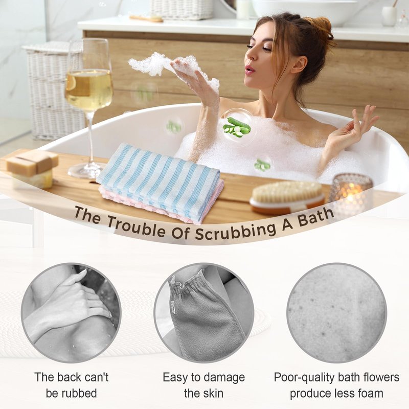 Exfoliating Shower Towel, 2026 New Soft Textured Exfoliating Bath Towel for Home, Rich Foaming Body Washcloth, Soft Foldable Back Scrub Towels, for Cleaning Body Skin (3SET1)
