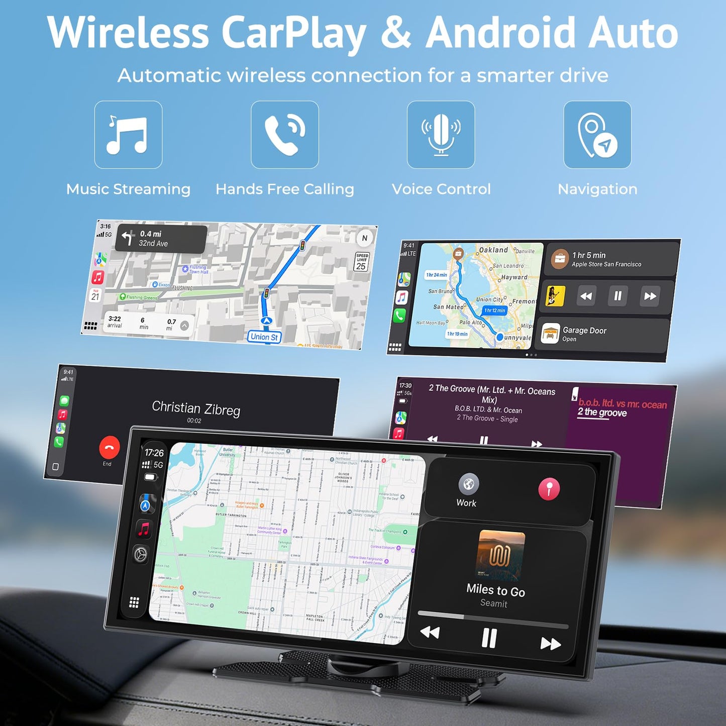 Wonsidary 11.26" Wireless CarPlay Screen for Car,Portable CarPlay & Android Auto Screen,1080P Backup Camera,Split-Screen,Dual Bluetooth,Navigation & Voice Control,Support OTA,for All Vehicles