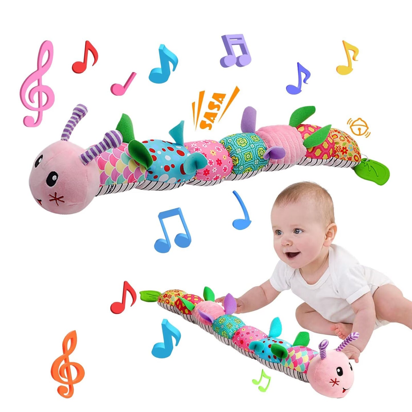 Pau1Hami1ton Baby Toys 0-3-6-12 Months Musical Plush Caterpillar Toy,Newborn Toys with Crinkle and Rattles,Baby Sensory Toys,Newborn Boy Girl Gifts.