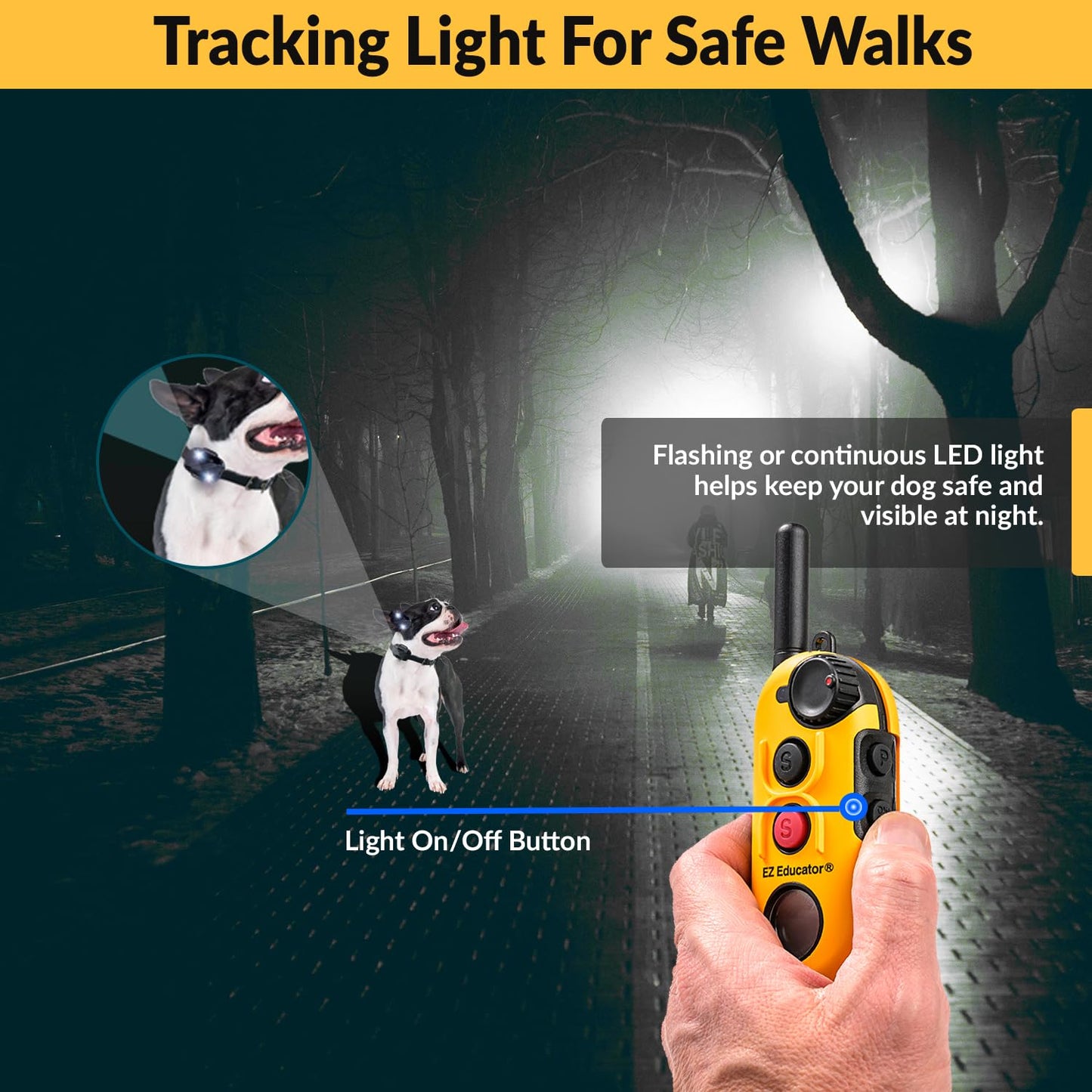 Educator EZ-900 1/2 Mile Dog Training Collar with Ergonomic Remote–Humane Vibration Stimulation & Pavlovian Tone–Waterproof, Rechargeable, Biothane Collar, Night Light–Small & Medium Dogs–Yellow
