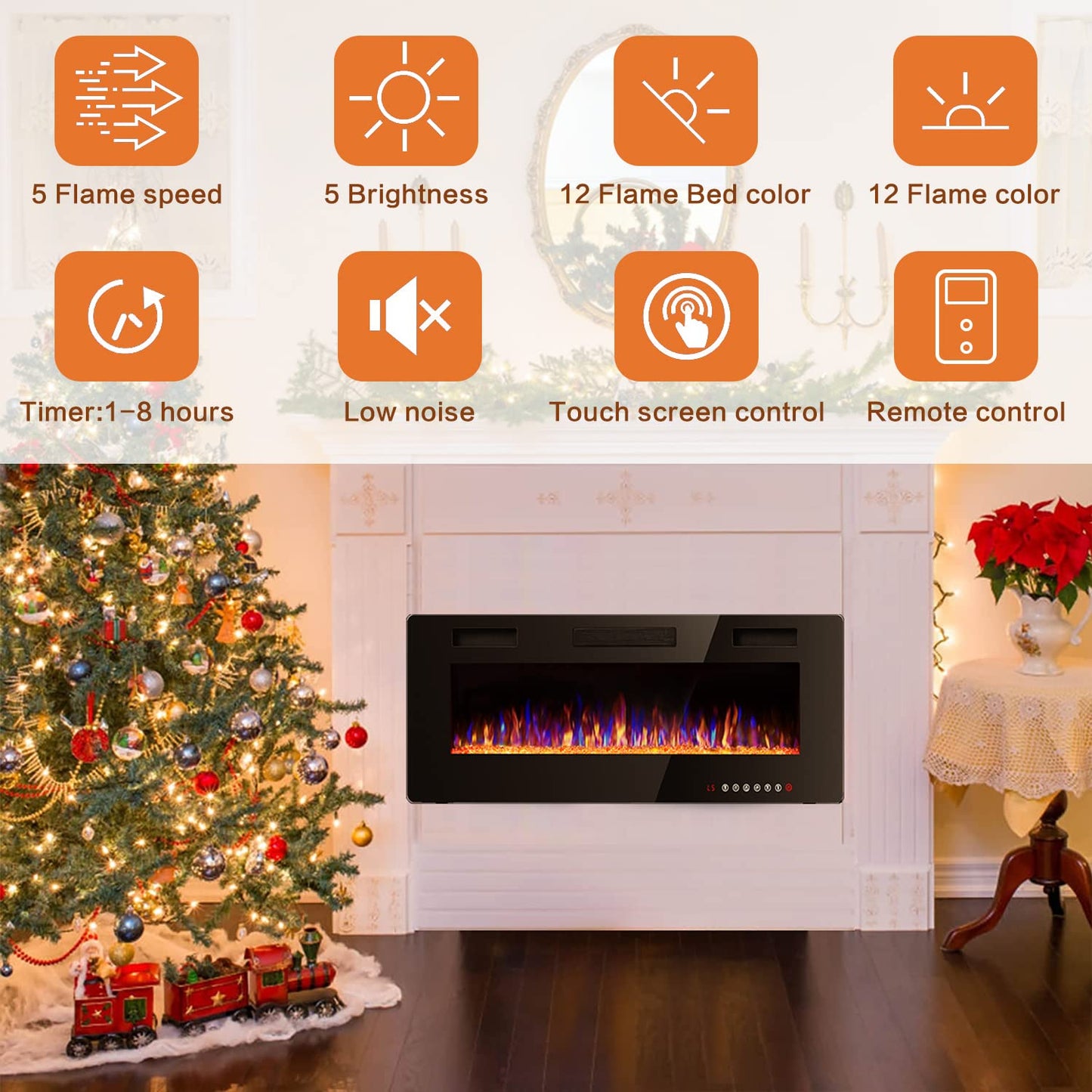 Vitesse 60 Inch Ultra Thin Electric Fireplace-Narrow Bezel Linear Fireplace Heater Recessed Wall Mounted, Remote and Screen Control, 8H Sleep Timer, Low Noise, 750/1500W for Living Room, Bedroom
