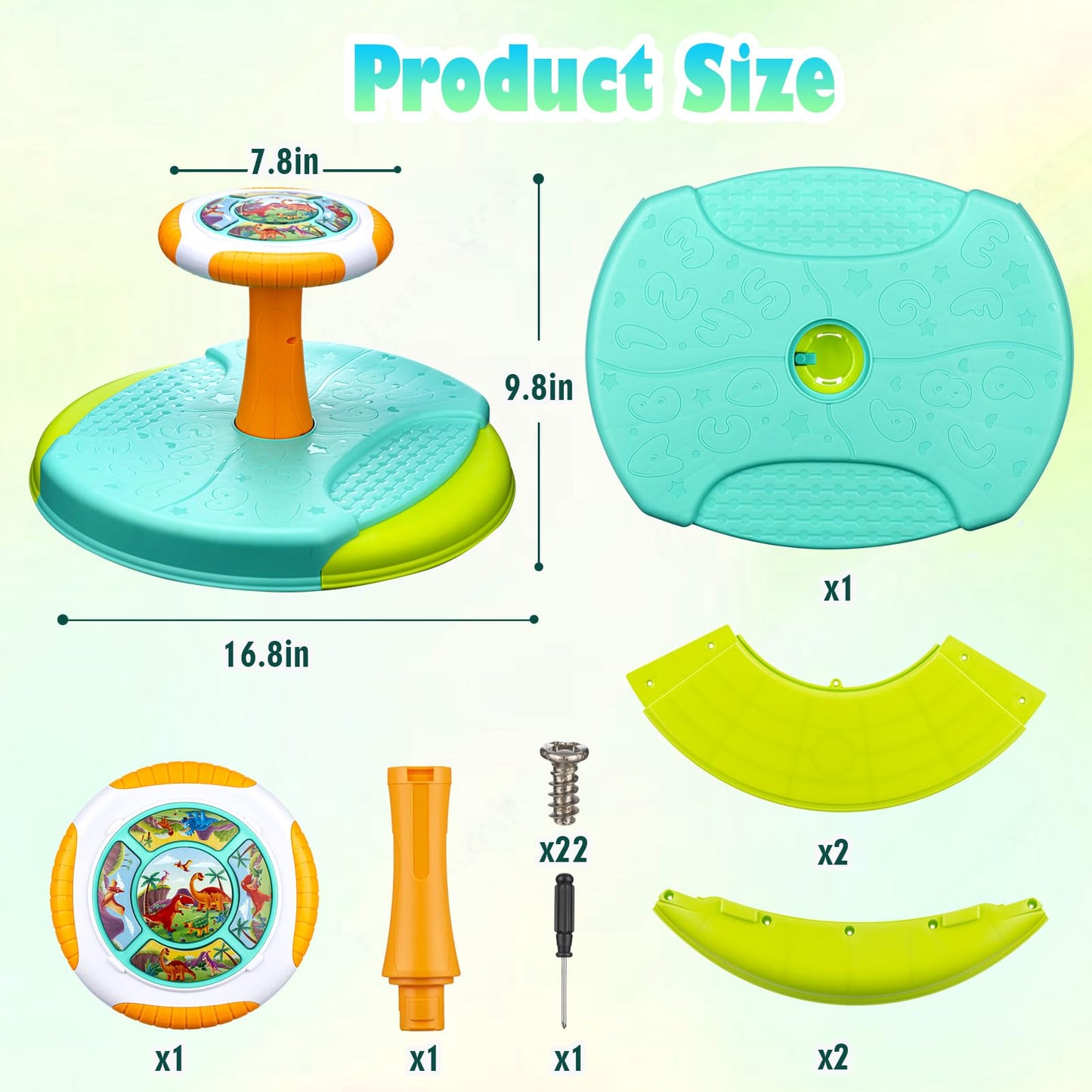 VROGTIK Dinosaur Sit and Spin Toys for Toddlers 1-3, 360° Toddler Spinning Seat with LED Lights and Music Christmas Birthday Gift for 1 2 3 Years Old Boys Sensory Toys Toddler Activities