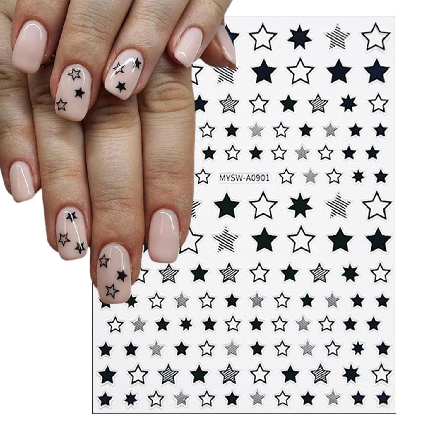 9 Sheets Shiny Twill Star Nail Stickers 3D Self-Adhesive Holographic Laser Color Gold and Silver Five-Pointed Star Design Women Girls Nail Art Decoration