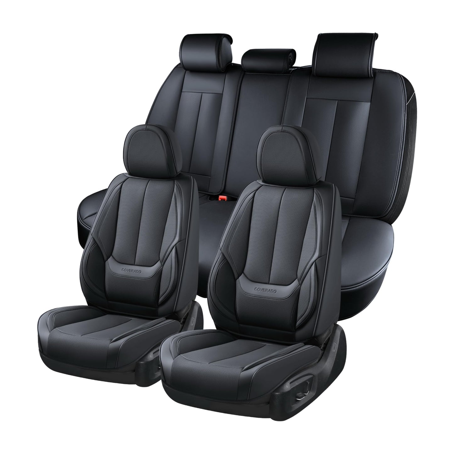 Coverado Seat Covers Full Set, Black Seat Covers for Cars 5 Seats, Car Seat Protector, Waterproof Nappa Leather Car Seat Cushion, Front and Rear Car Seat Cover Fit for Most Sedans SUV Pick-up Truck