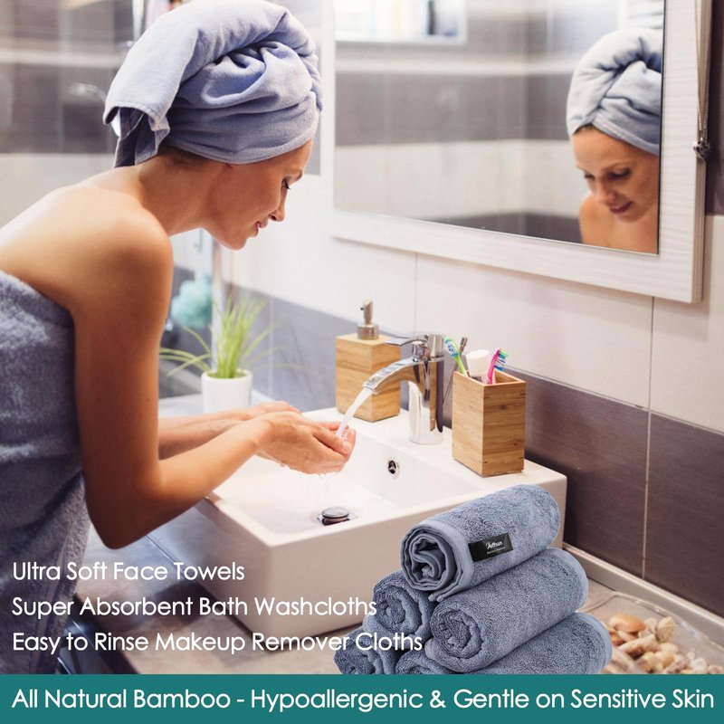 Reusable Makeup Remover Towels, Super Soft and Gentle Face Towels on Sensitive Skin, 13x13 inch Extra Large Wash Cloths for Face and Body, Easy to Clean Fast Dry Denim Blue Facial Cleaning Cloths