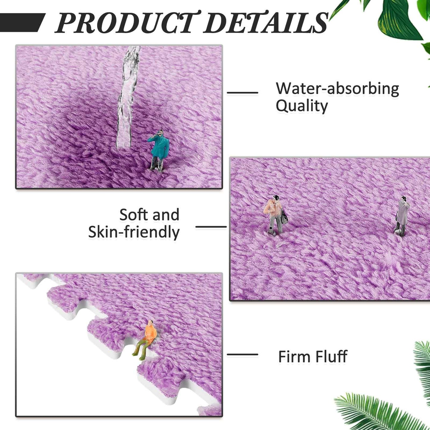 Flutesan 15 Pcs Winter Plush Puzzle Foam Floor Mat Interlocking Carpet Tiles Anti Slip Soft Warm Squares EVA Foam Crawling Rug for Play Floor Playroom Bedroom Nursery(Pink, Purple)