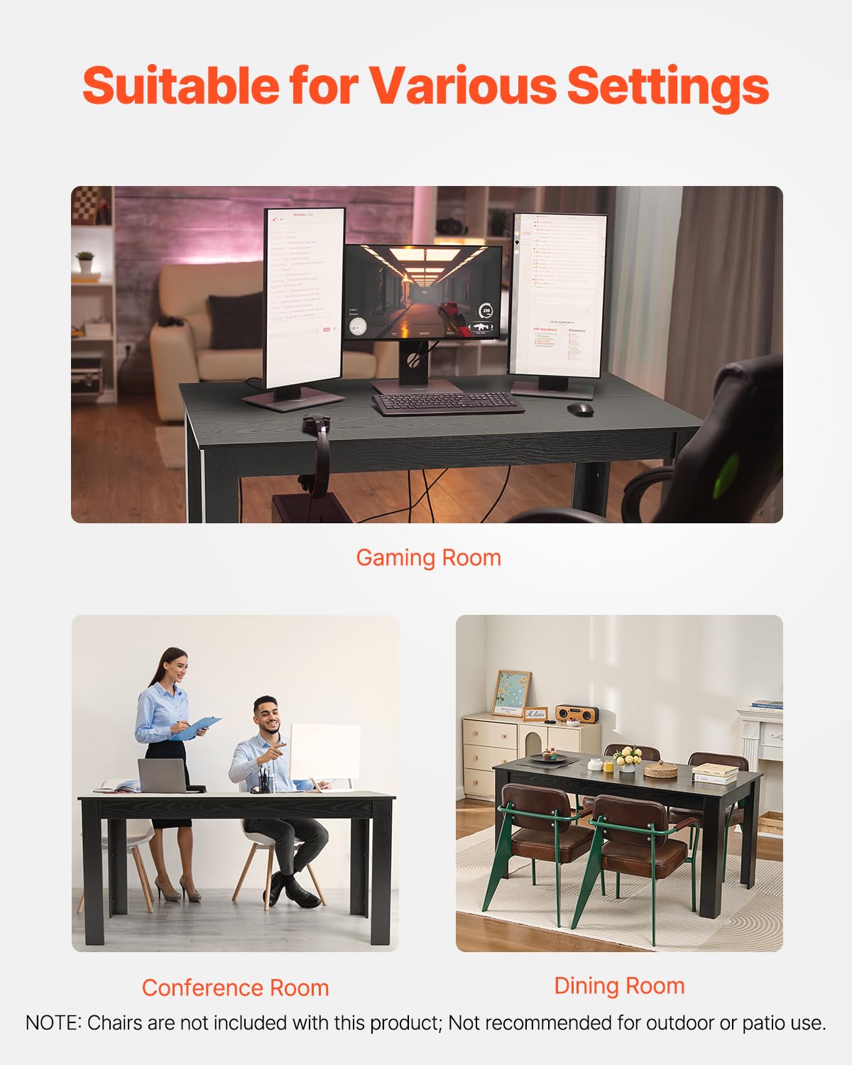 VEVOR Rectangle Dining Table, 63 inch Length Large Wood Tables for 4-6 Person, Modern Dinner Furniture, Conference Desk Supporting for 330LBS, for Home Kitchen Living Room, Black(Only Table)