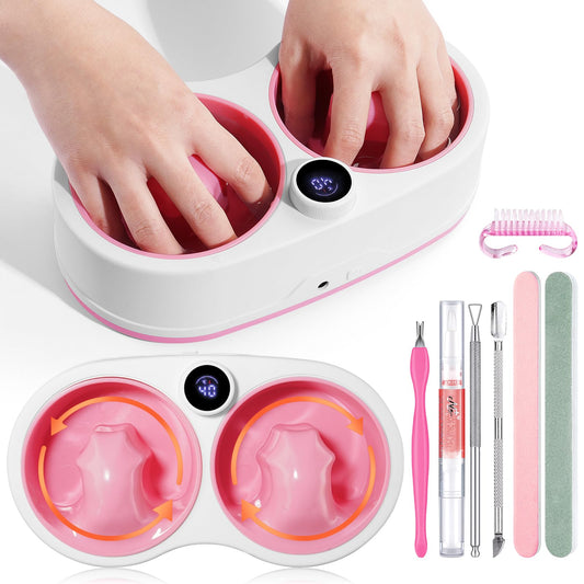 Dual Nail Soaking Bowl Electric: 31-50°C Temp Control Nail Soak off Bowl for Gel Polish Dip Acrylic Nails Remove- 2 in 1 Heated Hand Spa & Manicure Nail Remover Bowl Acetone Proof for Salon Home