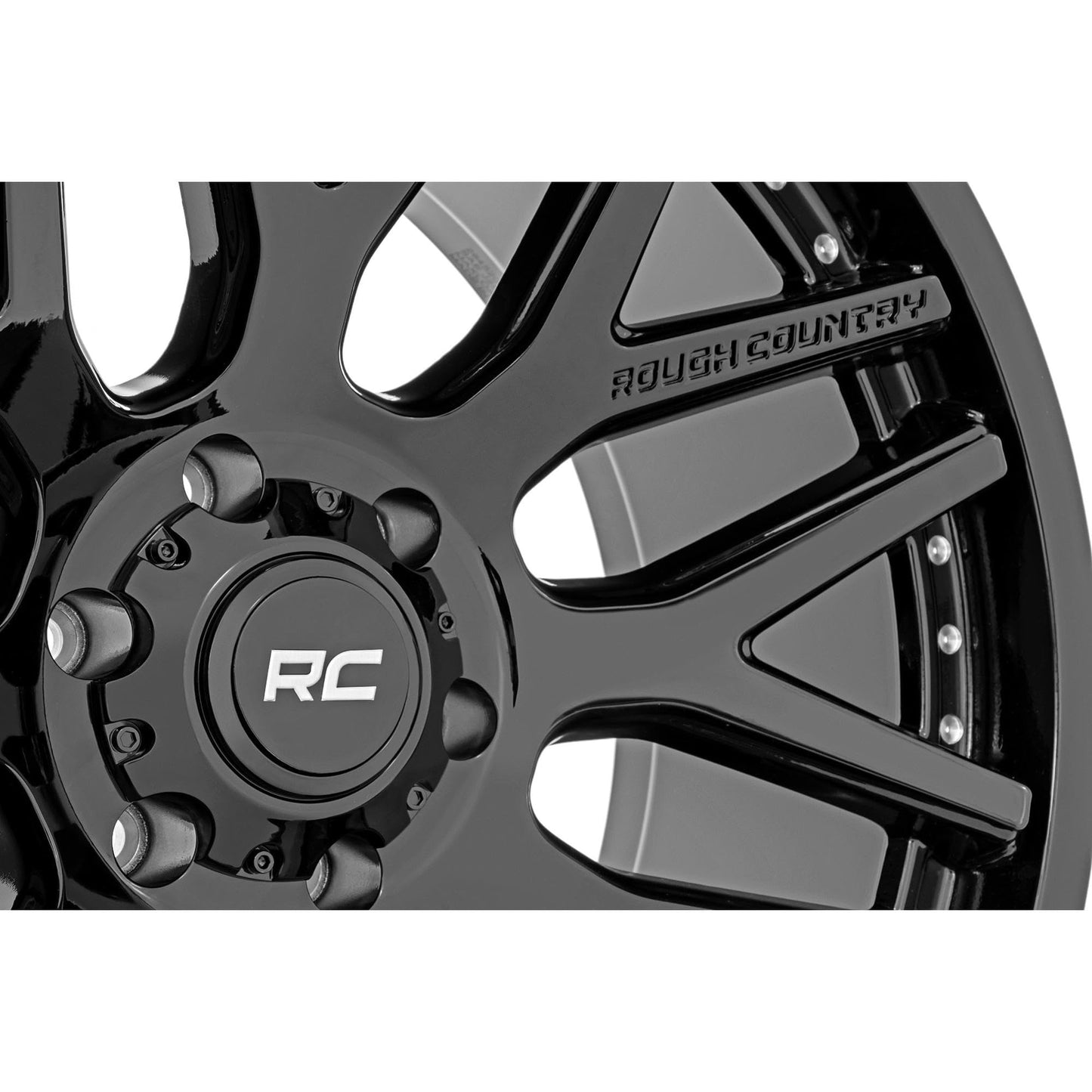Rough Country 95 Series One-Piece Aluminum Wheel - 20x10, 6x135mm Bolt Pattern, 19mm Offset, Gloss Black for Jeeps, Trucks, SUV