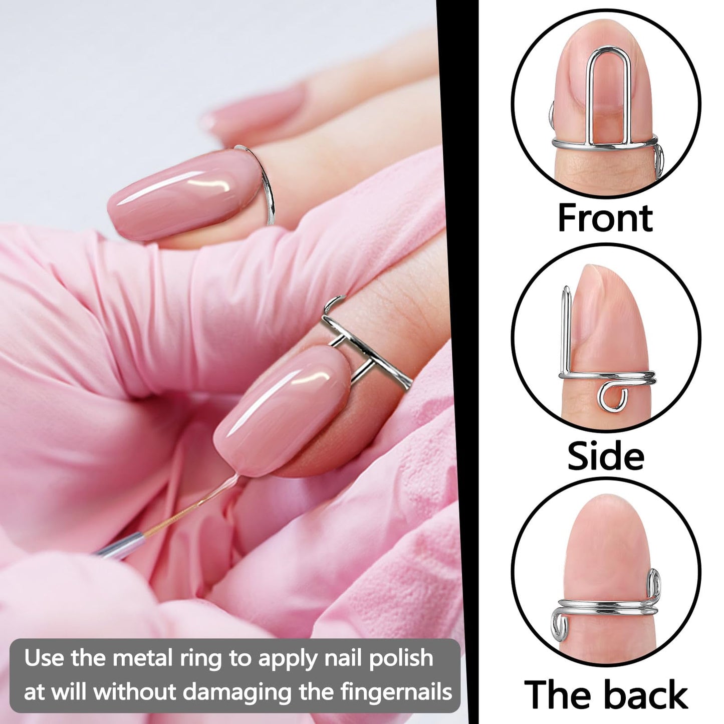 Bagentry 20 Pieces Detachable Nail Rings Silver, Adjustable Fingernail Rings for Women Girl Gift, Reusable No Glue Metal Nails for Fingers Art Decoration (Silver)
