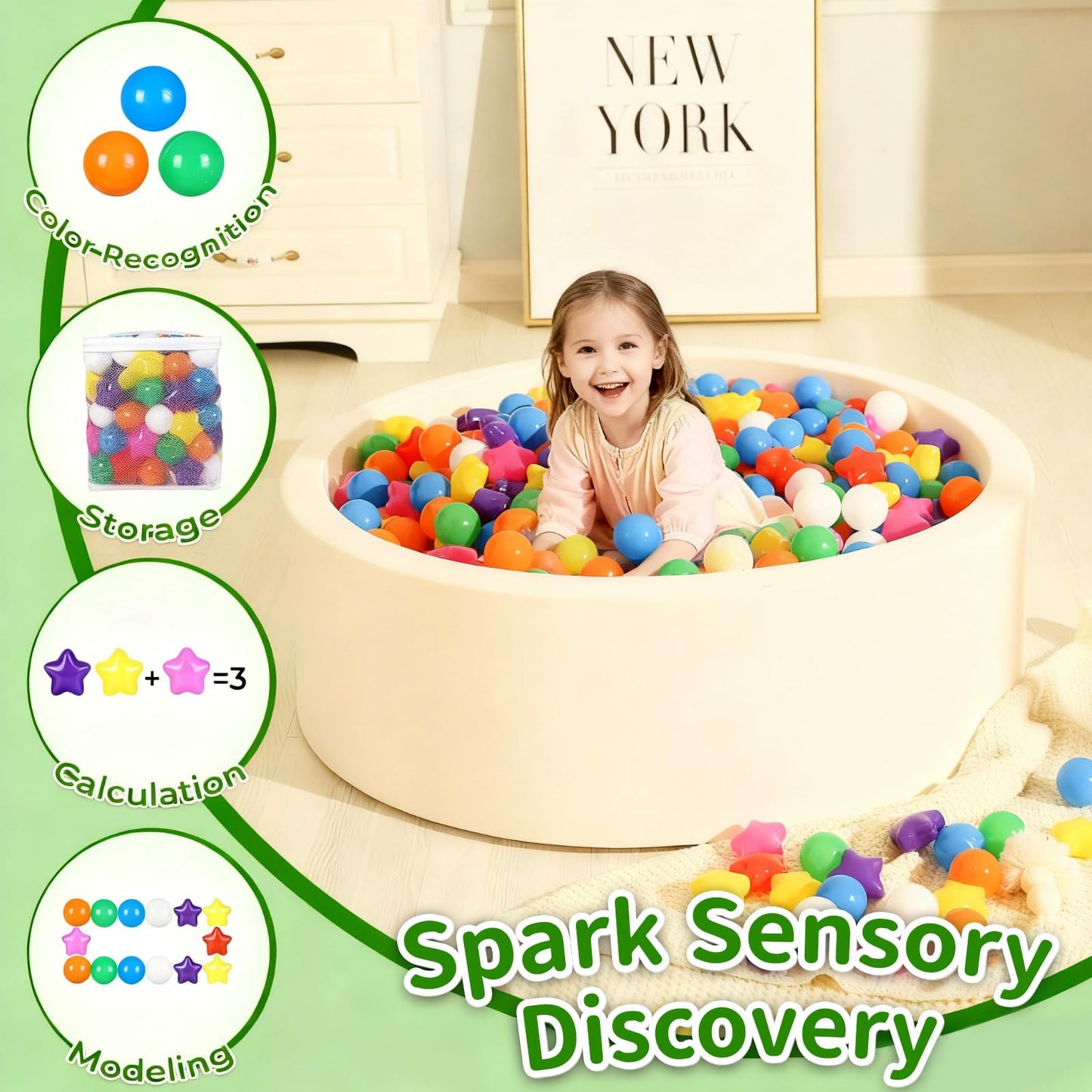 TRENDPLAY Star Ball Pit Balls for Toddlers - 100 Count Star Balls Different Shapes, Non-Toxic Plastic Balls for Safe Play, Boys Girls Festival Party Decoration, Rainbow