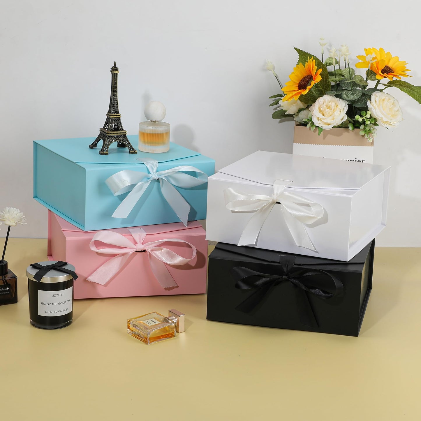 OEMVALATY 8-Pack Gift Boxes,10x7.3x3.5 Inch Magnetic Gift Boxes with Lids for Presents,Blue with Ribbon, Bridesmaid Proposal Box for Wedding, Storage, Birthday