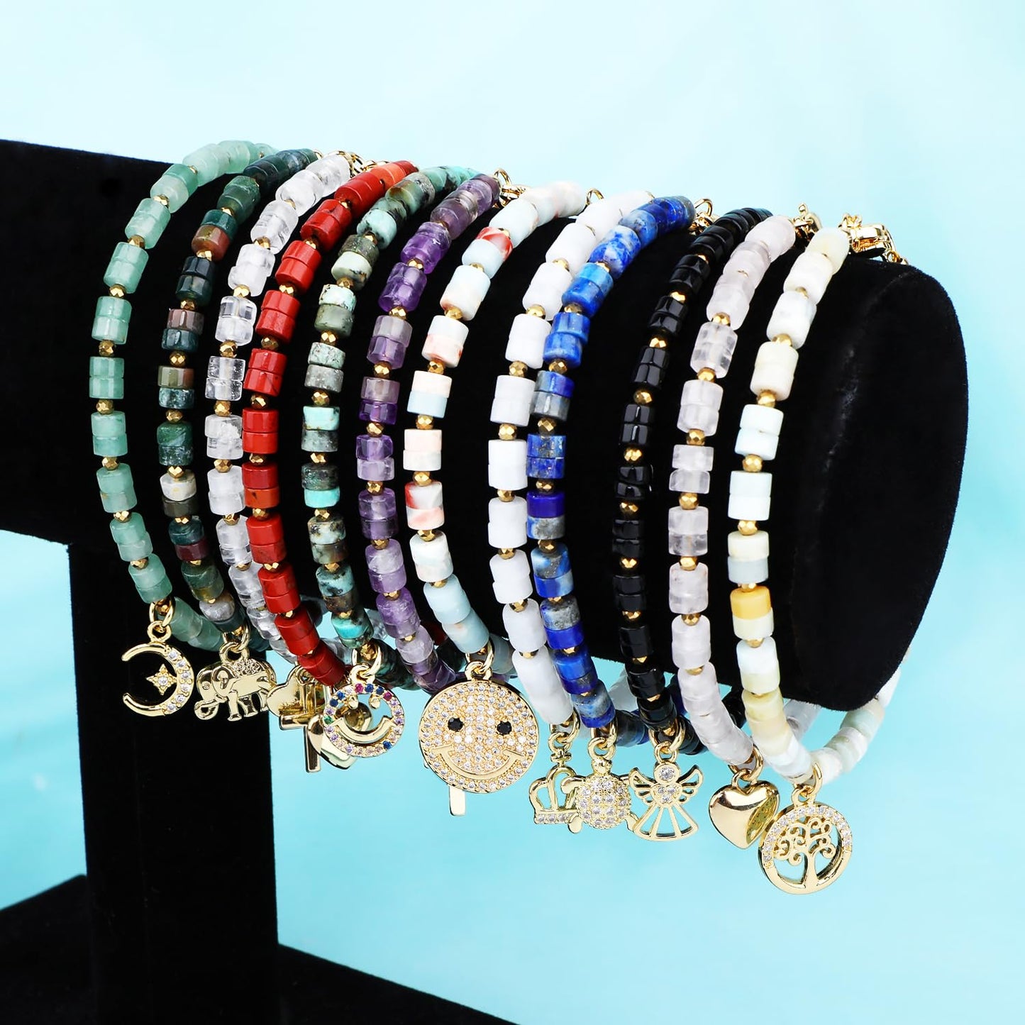 Natural Gemstone Healing Crystal White Jade Dainty Charms Crown Bracelet Adjustable Chain Extender Minimalist Jewelry