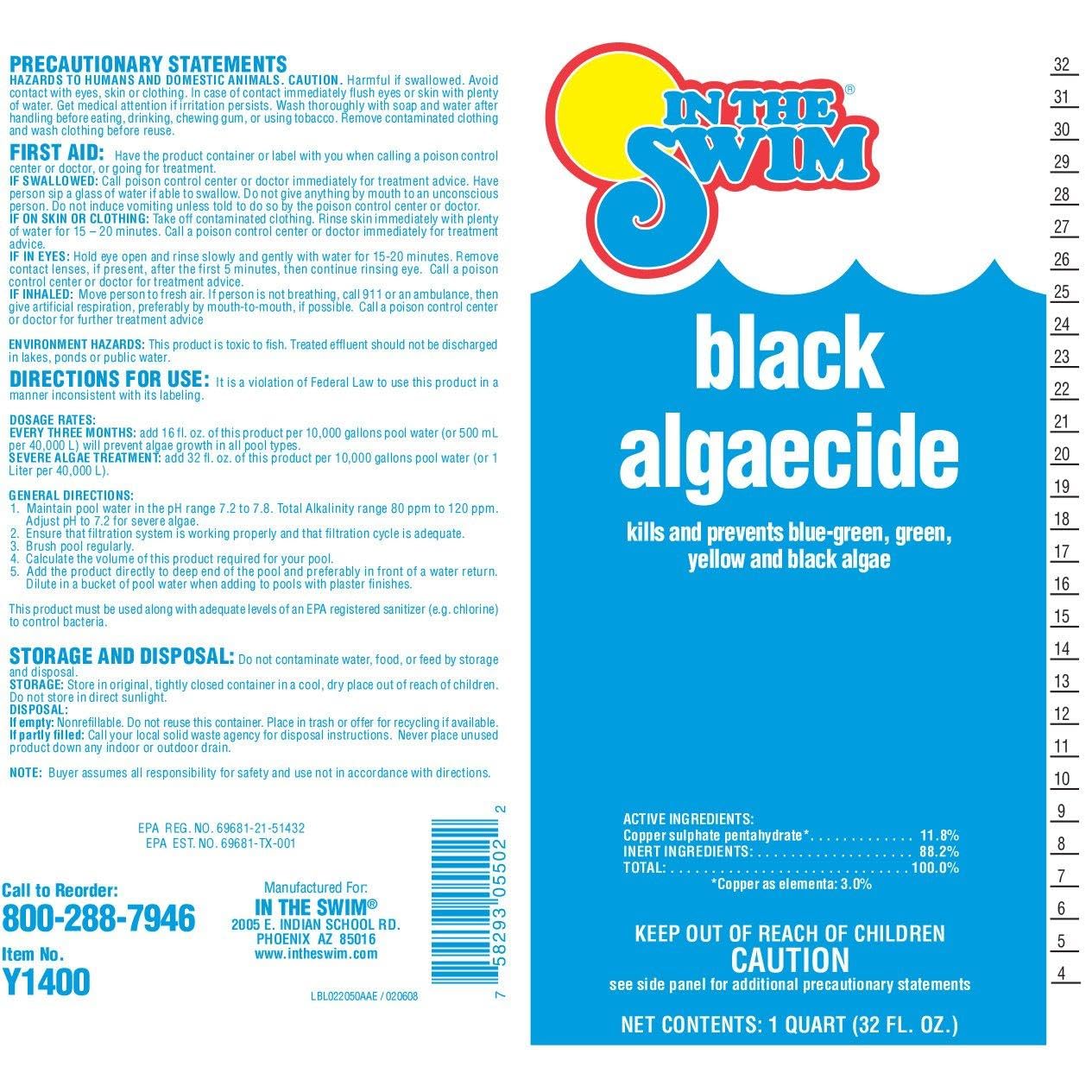 In The Swim Black Algaecide – Eradicates Black Algae in Swimming Pools - Copper Sulfate Pentahydrate - 1 Quart - 2 Pack