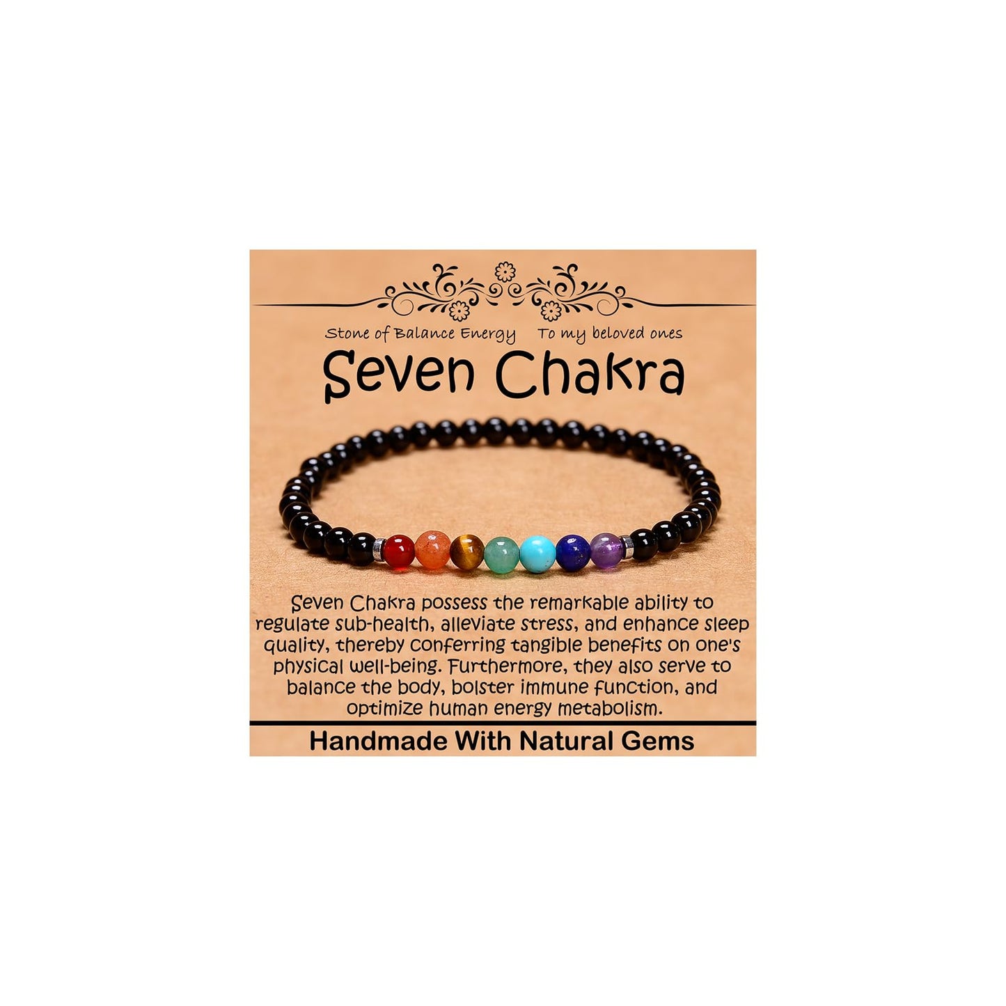 CHCCOYE 4mm Natural Healing Gemstone Bracelet Handmade Yoga Stretch Elastic Bracelet Stress Relief Crystal Jewelry for Men and Women (4mm, Seven Chakra Stones)