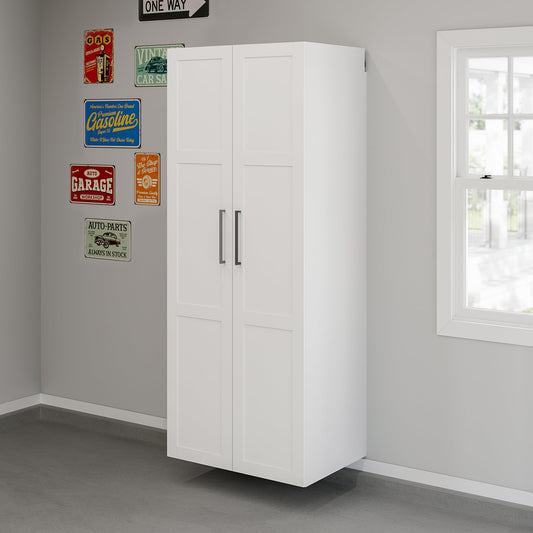 Sauder GarageCore 83" Deep Cabinet & Door Bundle, White Finish