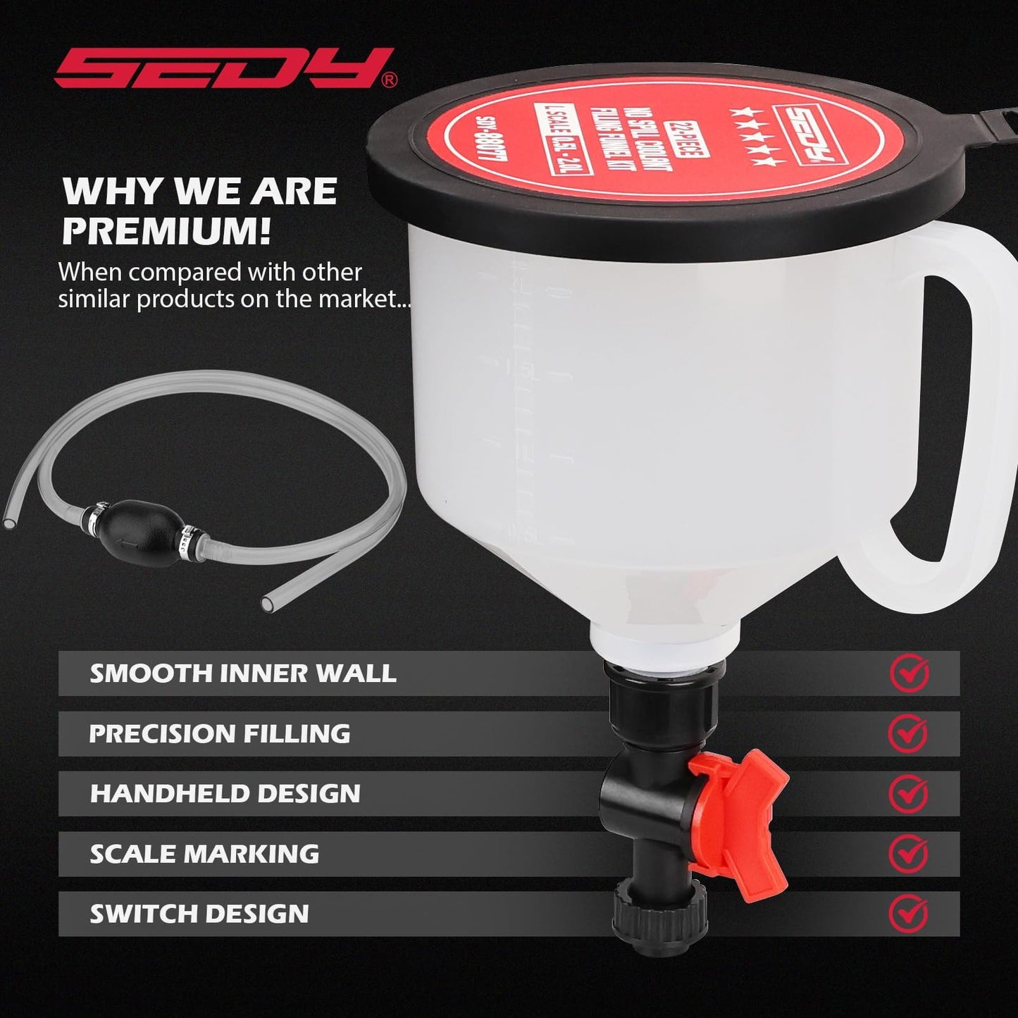 22-Piece No-Spill Coolant Filling Funnel Kit and Siphon Hose Pump, Radiator Coolant Filling Spill-Proof Funnel Kit with Adapters, Extensions, PVC Hose, Engine Oil Funnels, Towel for Universal Vehicle