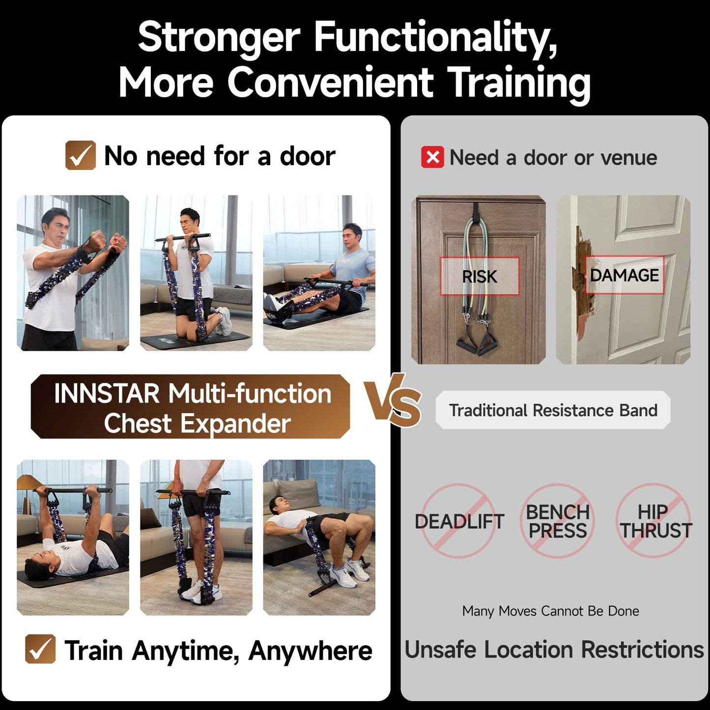Innstar Multi-Function Resistance Bands for Working Out, Push Up Exercise Bands Resistance Bands Set for Bench Press Gym Equipment, Home Workout, Travel Portable