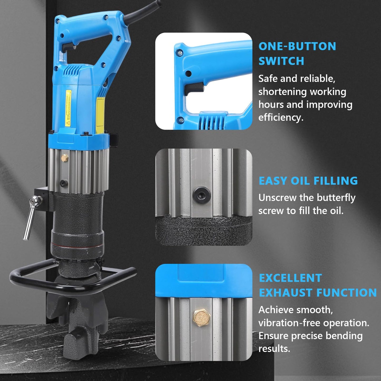 1400W Electric Rebar Bender 110V Rebar Bender 60Hz Hydraulic Rebar Bending Machine for Rebar Medium Magnetic Steel Low-Carbon Steel Round Steel Bend Range 5/32’’ to 5/8’’ Bend Speed 4-5S