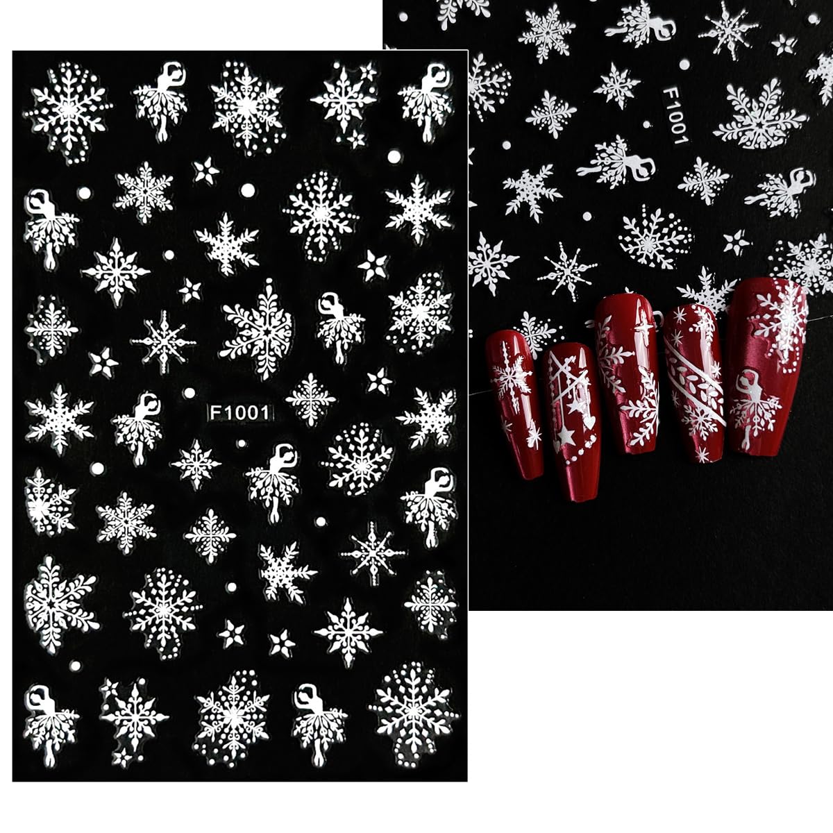 10 Sheets Christmas Nail Art Stickers Snowflake Nail Stickers White Nail Decals Winter Self Adhesive Nail Art Supplies for Women Girls DIY Manicure Nail Art Decorations