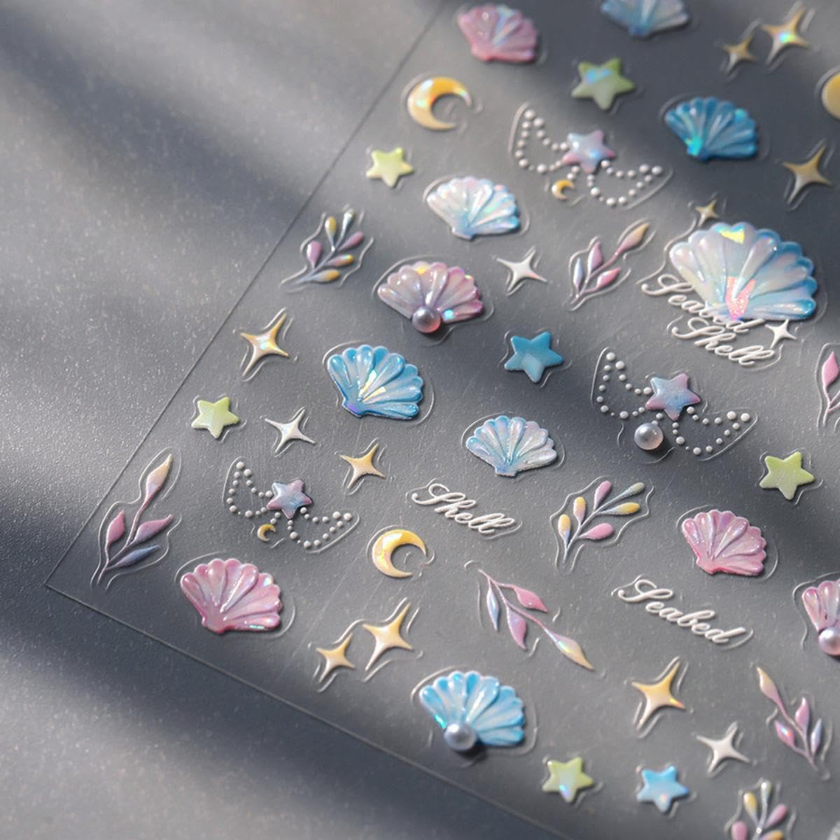5D Embossed Seashell Nail Stickers Ocean Nail Art Stickers Self-Adhesive Summer Nail Decals Ocean Sticker for Acrylic Nails Sea Shell Nails Supplies for Women Girls Manicure DIY