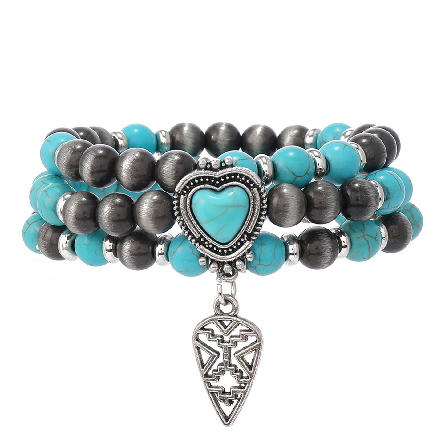 GIGB PBDK Western Cowgirl Turquoise Bracelets for Women Turquoise Beaded Stackable Bracelets Bohemian Heart Feather Bracelet Country Concert Jewelry Accessories (Teal1)