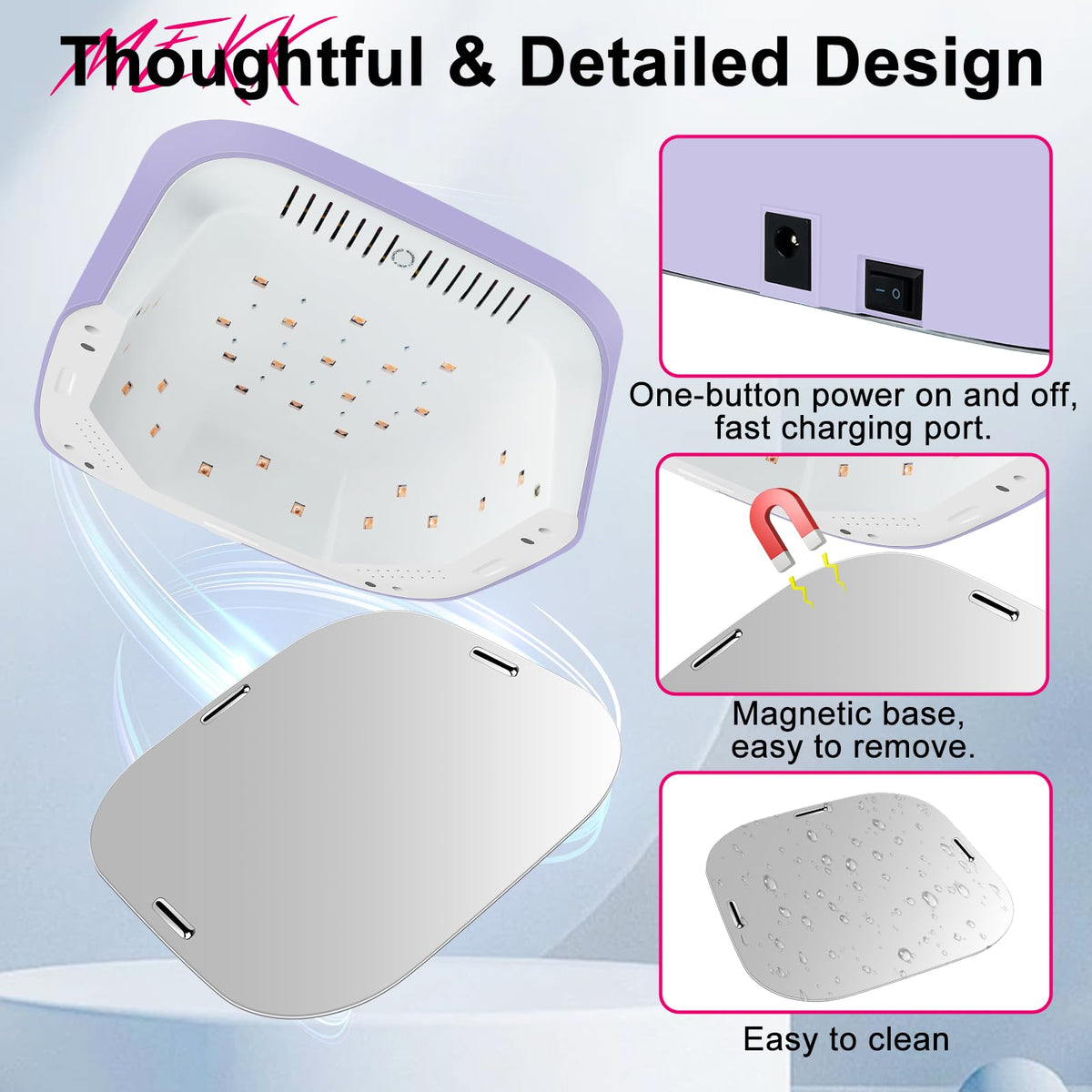 MEKK Cordless UV LED Nail Lamp, 54W UV Light for Gel Nails with Hand-Friendly Red Light, Auto Sensor Professional Flash Cure Lamp with Rotatable LCD Display for Salon and Home, Checkered Design-Purple
