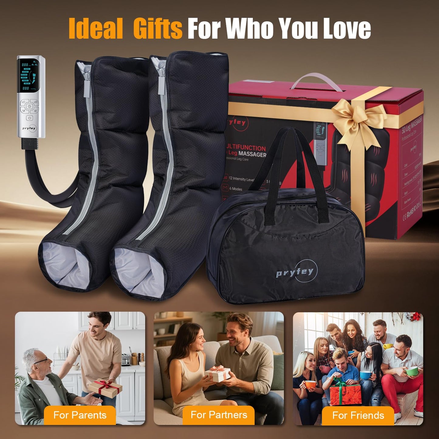 pryfey Leg Massager with Heat and Compression, Foot and Calf Massager for Circllation and Pain Relief, 12 Intensity, 6 Modes,3 Heating, Compression Boots for Muscle Recovery, Mother's Day Gifts