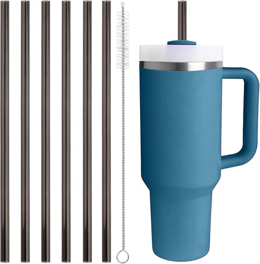 Replacement Straws Compatible with 40 oz Stanley Quencher Tumbler, 12 Inch Extra Long Reusable Plastic Straws for 40 oz Cup, Black - 6 Pack