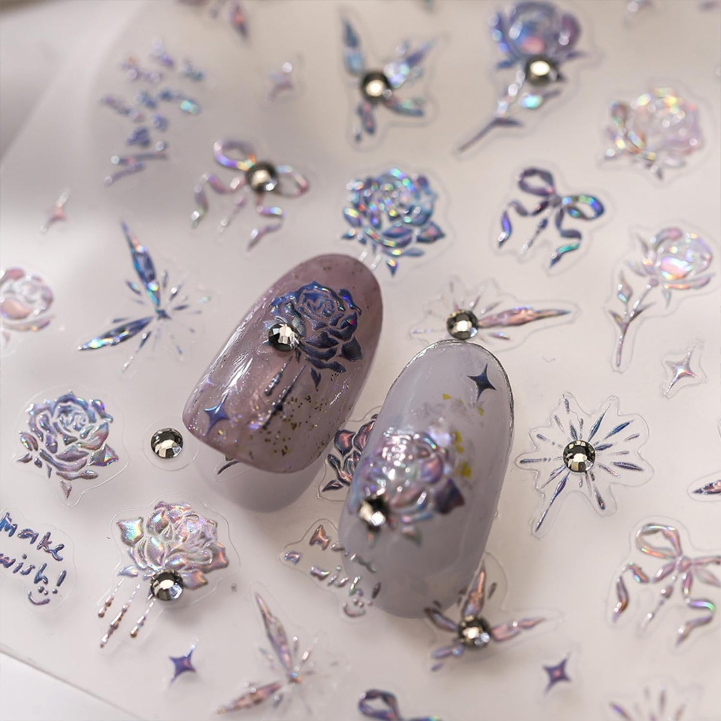 5D Embossed Flower Nail Art Stickers Bow Butterfly Nail Decals with Rhinestone Design Spring Nail Stickers Aurora Self Adhesive Nail Charms Floral Nail Supplies for Women Girls