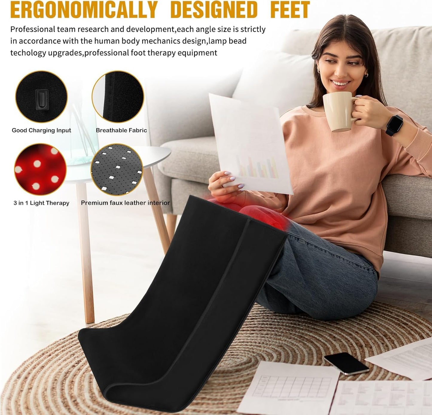 Red-Light-Therapy-for-Feet,Red Light Therapy for Legs Ankle,Infrared Light Therapy Consisting of 420 Dual Wavelength LED,Adjustable Power and Time Controller 30 * 19.7 * 11.8IN - Black