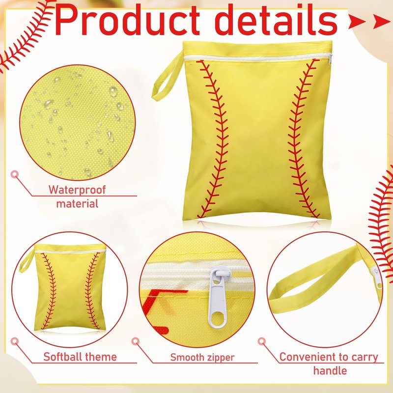 Ribbonlic 12 Pcs Softball Wet Dry Bag Gifts Bulk, Softball Team Wet Dry Bag with Handle Zipper, Beach Pool Waterproof Toiletry Organizing Pouches for Women Player Travel Team Gifts