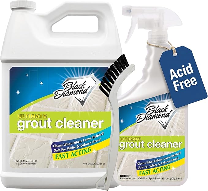 Ultimate Grout Cleaner for Tile Floors â Acid-Free Deep Cleaner Removes Grease, Dirt & Soap Scum Without Damaging Grout â Safe for Marble and All Natural Stone (1-Qt/1-G/ W/brush)