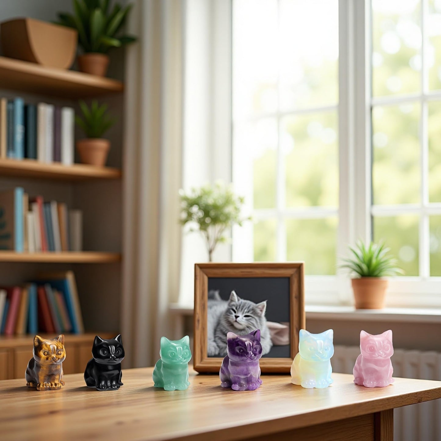CrystalTears Green Aventurine Crystal Cat Figurine Carved Healing Crystal Gemstone Cat Lucky Cute Stone Cat Statue for Home Office Desk Meditation Decor Crystal Gifts for Women Men Cat Lover Christmas