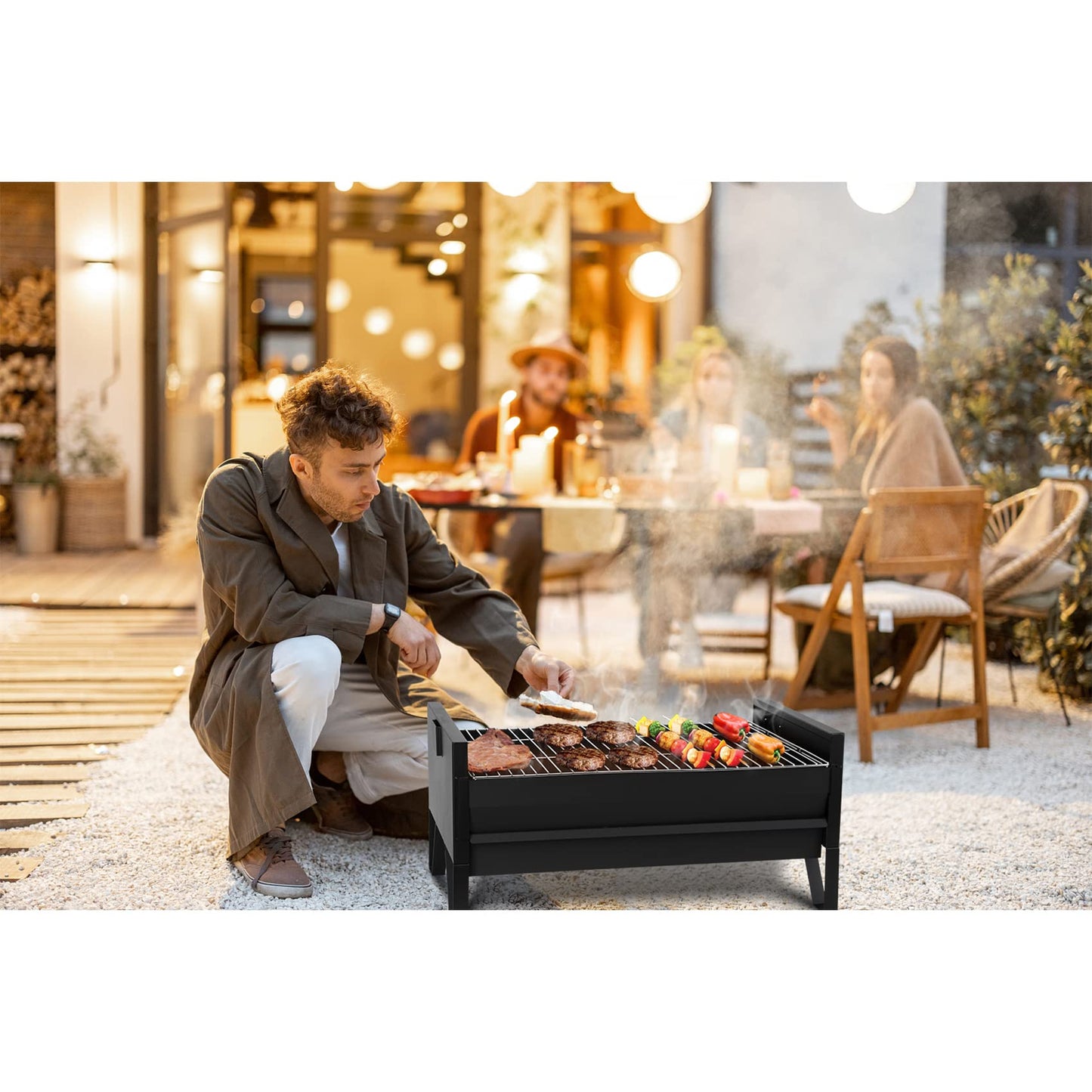 ONLYFIRE GRILLS 2 IN 1 Charcoal Grill Rotisserie Kit with 3 Stainless Steel Rotating Baskets and 24 In Grill Grate, Auto Swivel BBQ Roasting Machine for Outdoor Patio Backyard Barbecue, GS304