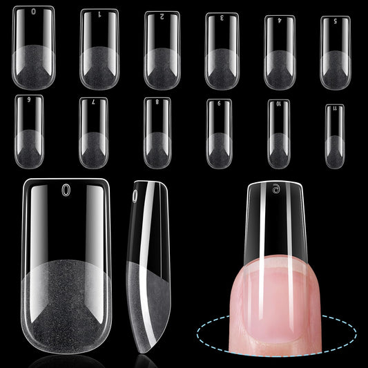 TOMICCA Medium Square Nail Tips Half Matte Acrylic Fake Nails 240Pcs Long Full Cover False Nails Clear Gel Tips 12 Sizes for Nail Extension Home DIY Salon
