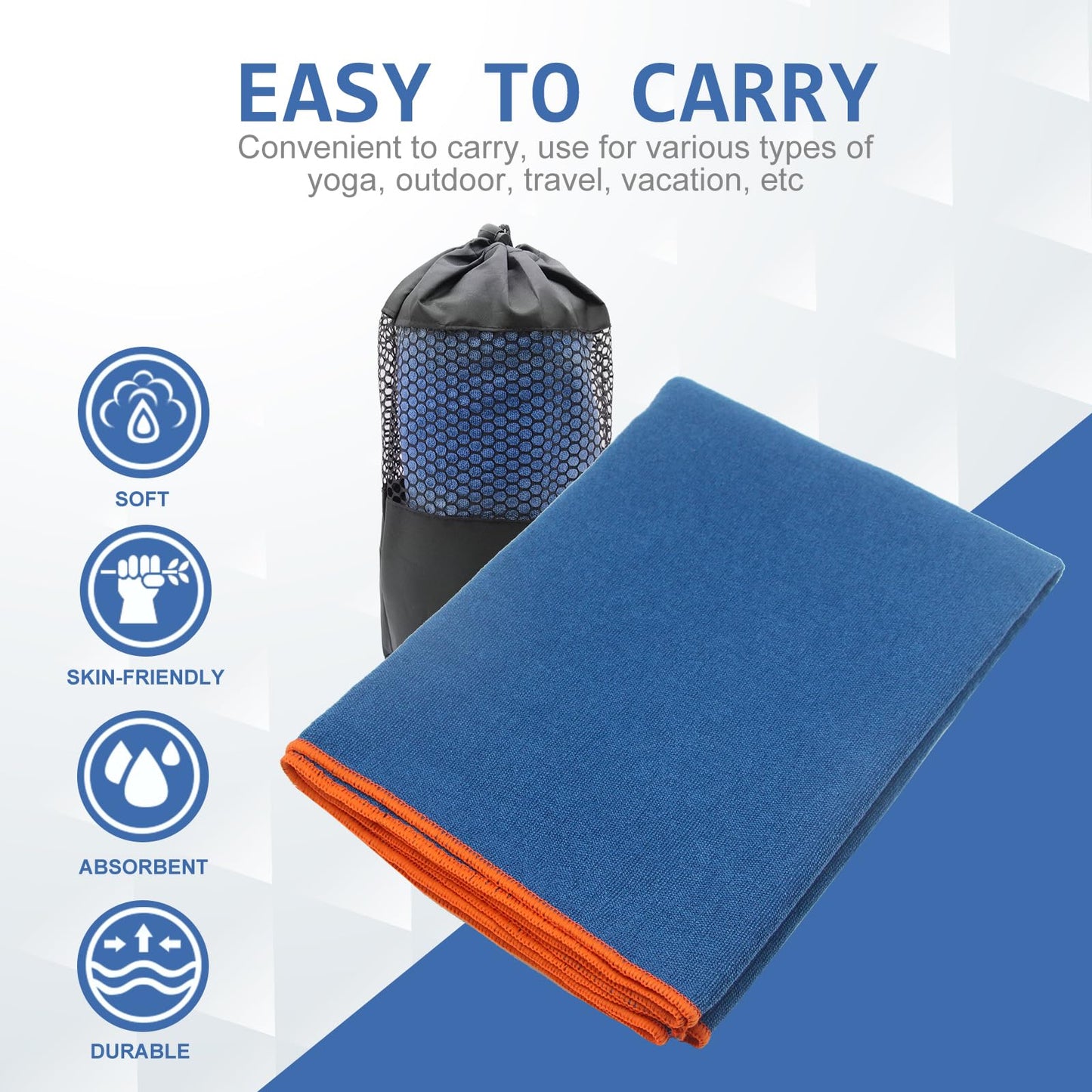 Eunzel 2 Pack Hot Yoga Towel with Grip Dot, Non Slip Yoga Mat Towe Sweat Absorbent Towel for Hot Yoga,Bikram, Pilates and Fitness 72" x 24", Dark Cyan/Steel Blue