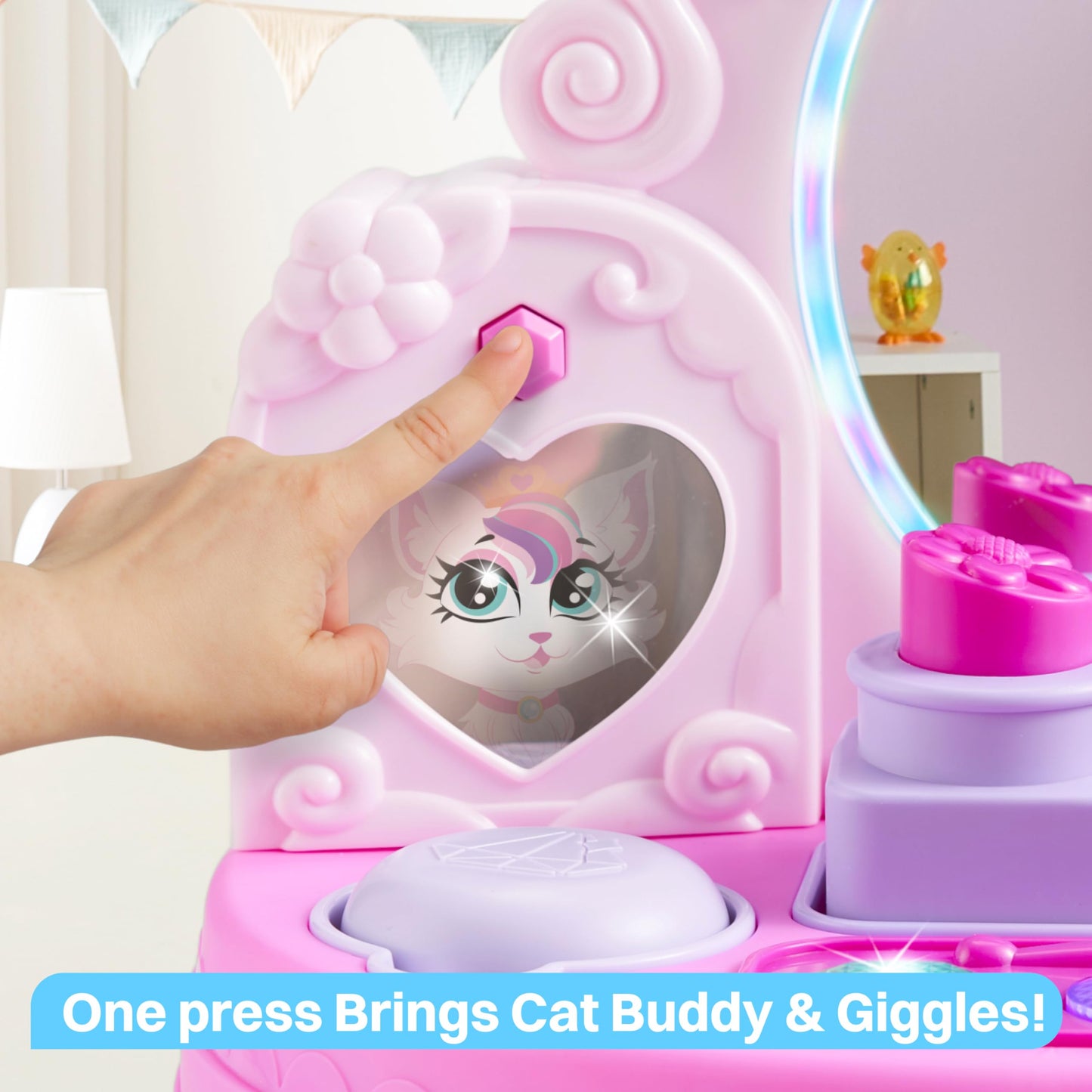 lalalark Toddler Vanity & Baby Vanity Mirror Toy, Interactive Pretend Vanity Set with 40+ Sounds and Music, Learn Musical Mirror Toy, Birthday Gift for 6 Months+ 1 2 3 Year Old Kids Girls