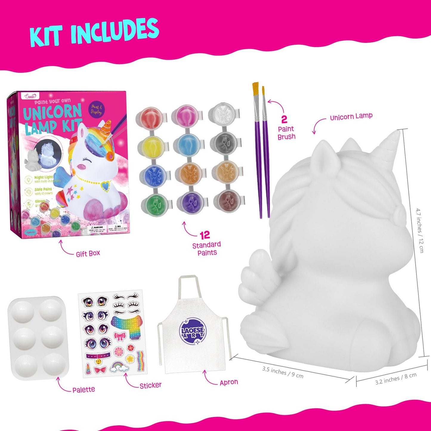 LAOESE Paint Your Own Unicorn Lamp Kit, Art Supplies Unicorn Painting kit for Kids, Arts and Crafts for Kids Ages 8-12, Unicorn Toys Birthday Gifts for Kids Girls Boys Ages 3 4 5 6 7 8 9 10 11 12+