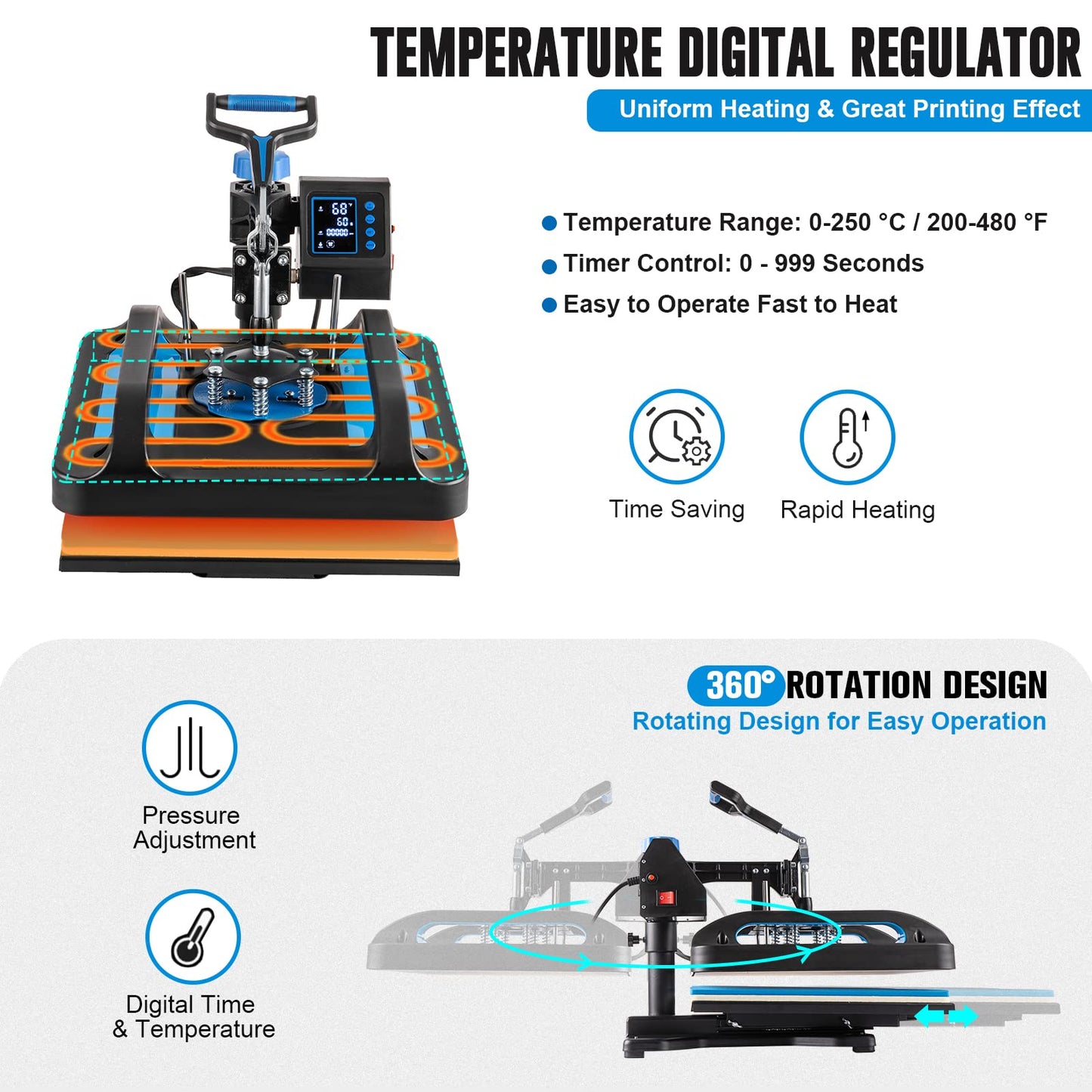 Topdeep Pro Heat Press 15x15 Inch, 8 in 1 Heat Press Machine with 30 OZ Tumbler Press, Swing Away T Shirt Pressing Machine, Combo Tumbler Heat Press Machine Sublimation for T-Shirt Hat Cap Mug Plate
